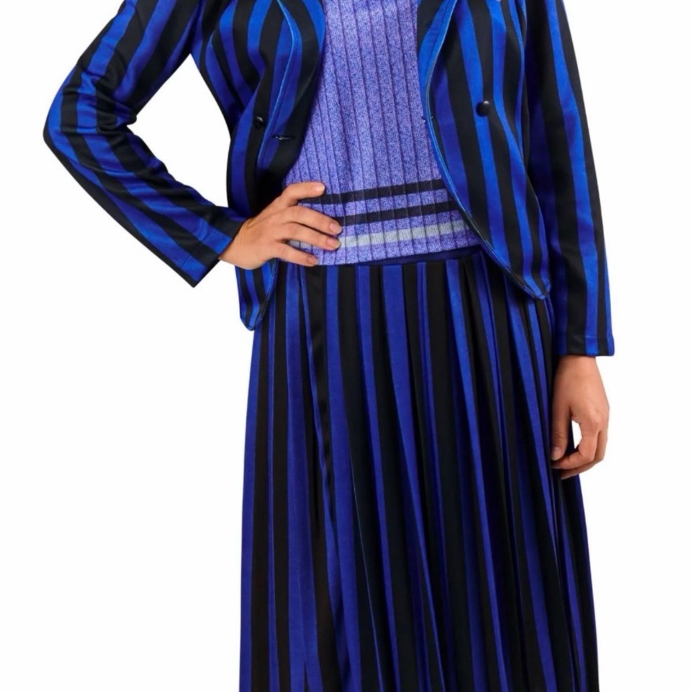 Elegant Blue and Black Striped Skirt Wednesday nevermore academy custom